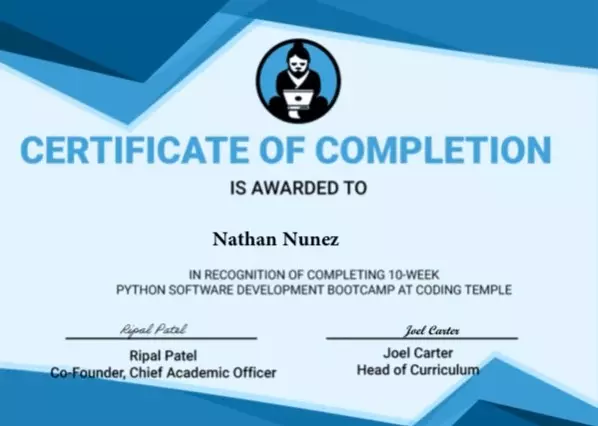 Coding Temple certificate