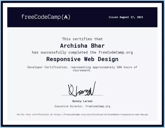 Freecodecamp Certificate