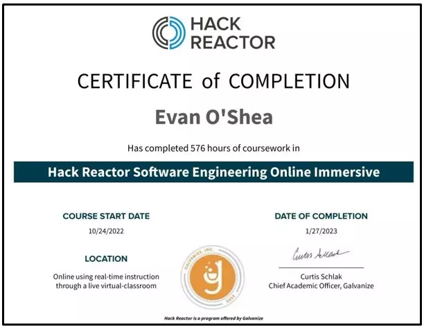 Hack Reactor Certificate