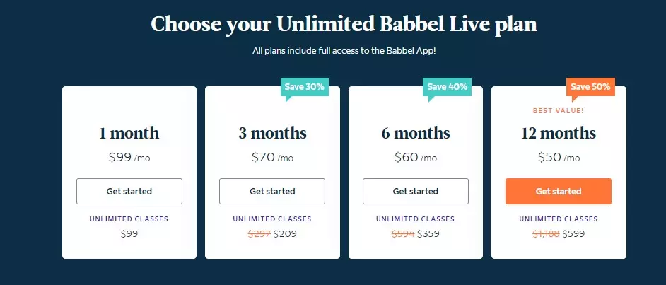 babbel live cost