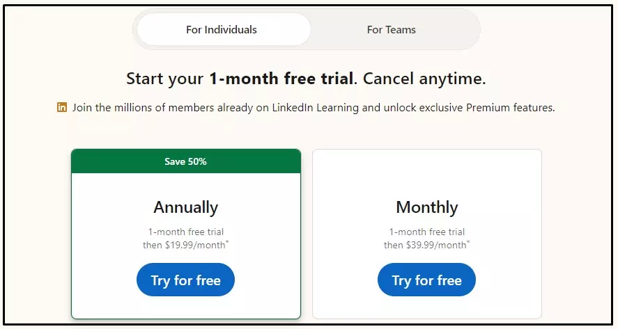 linkedin learning cost individuals