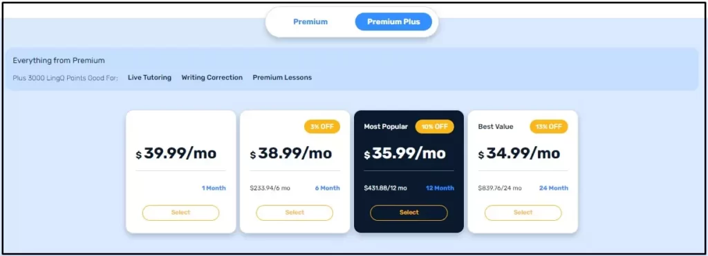 LingQ Premium Plus cost