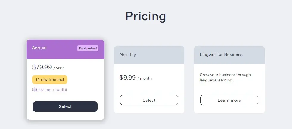Lingvist pricing