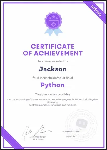 mimo certificate